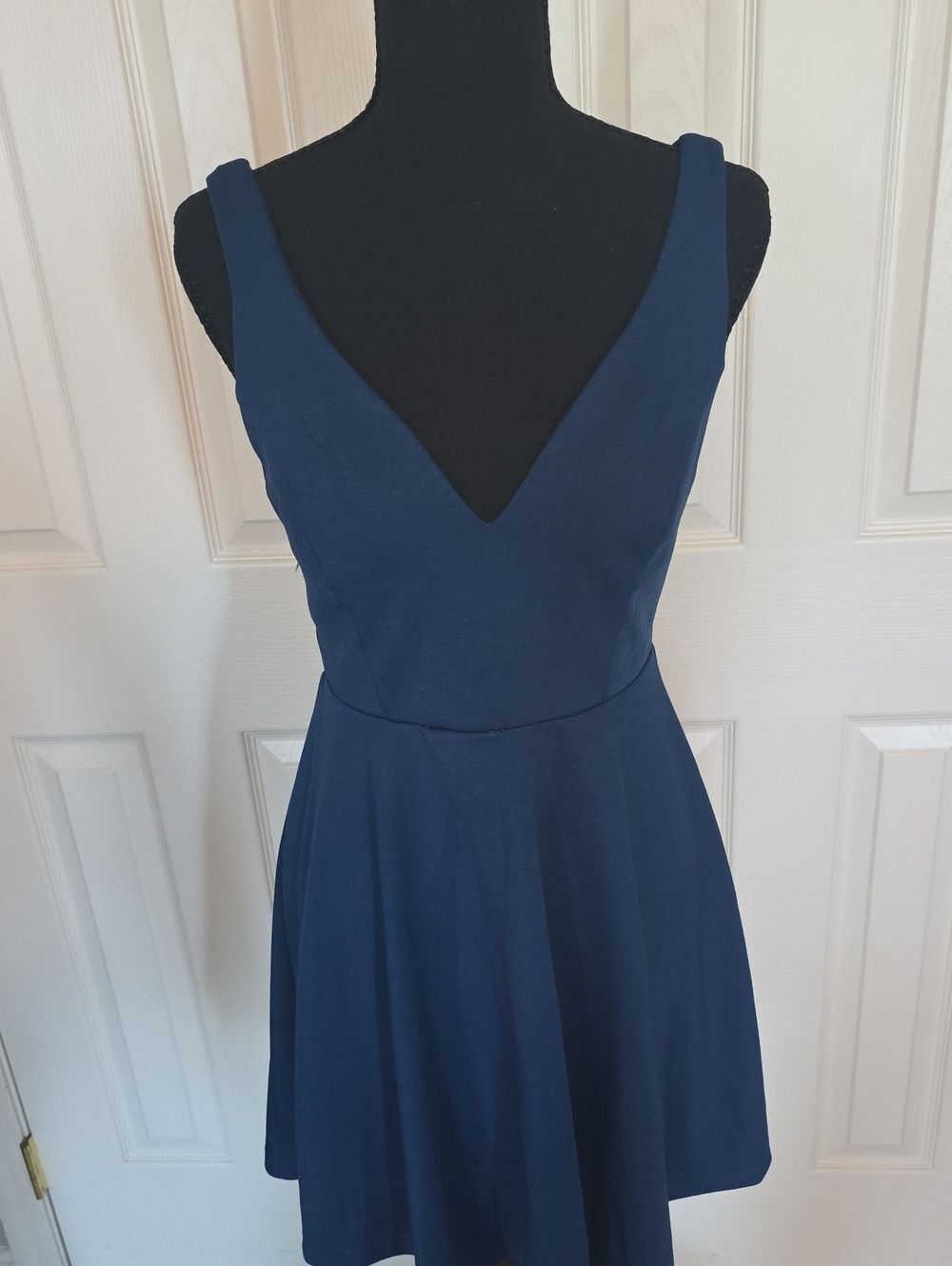 Fancyinn Navy Deep V A-Line Mini Skater Dress